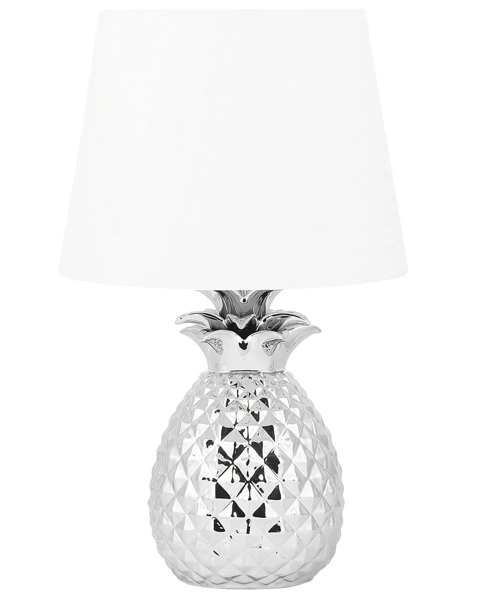 beliani-ananas-tischleuchte-silber-wei-keramik-52-cm image 1