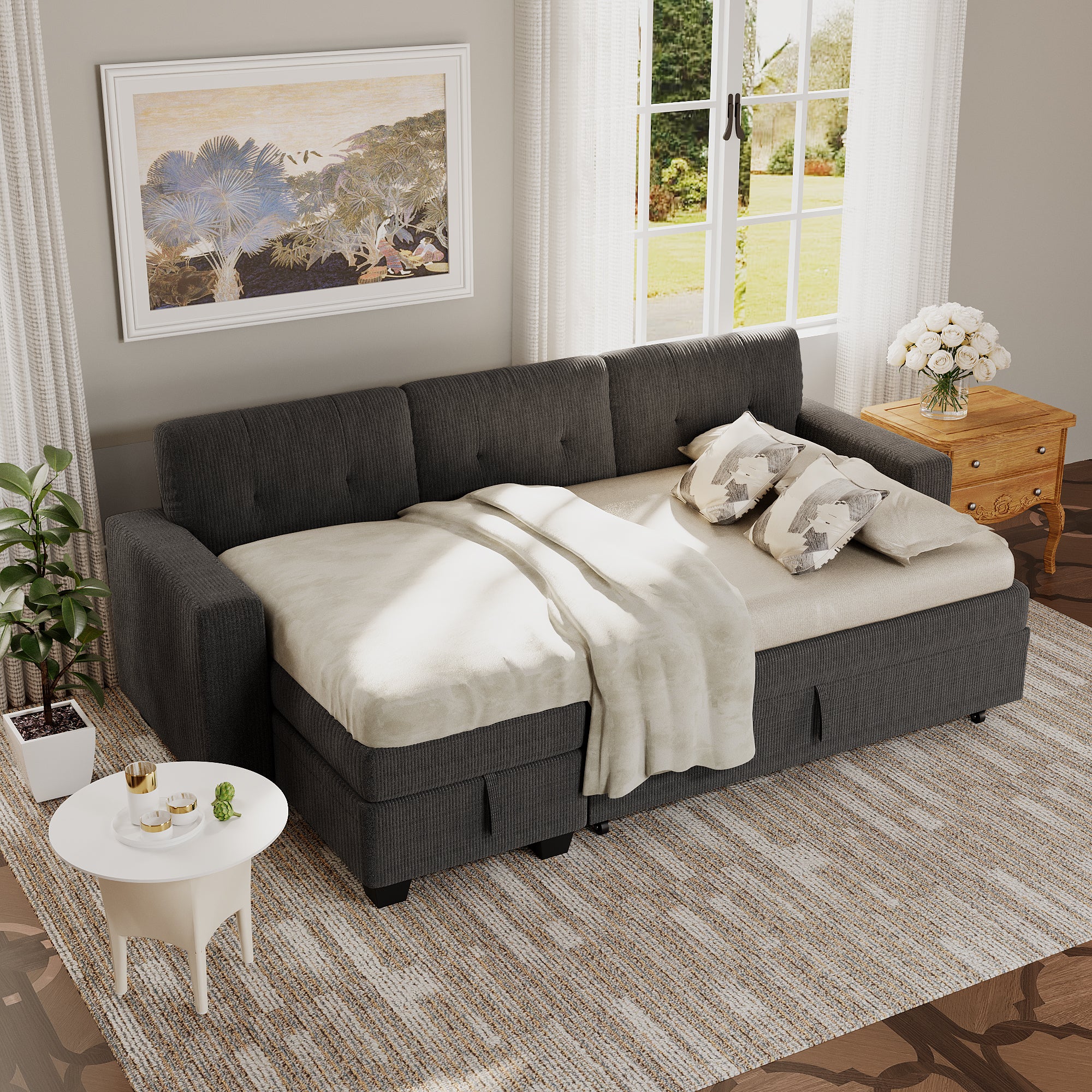 homall-sofa-schlafsofa-3-sitzer-cord-grau-mit-stauraum image 4