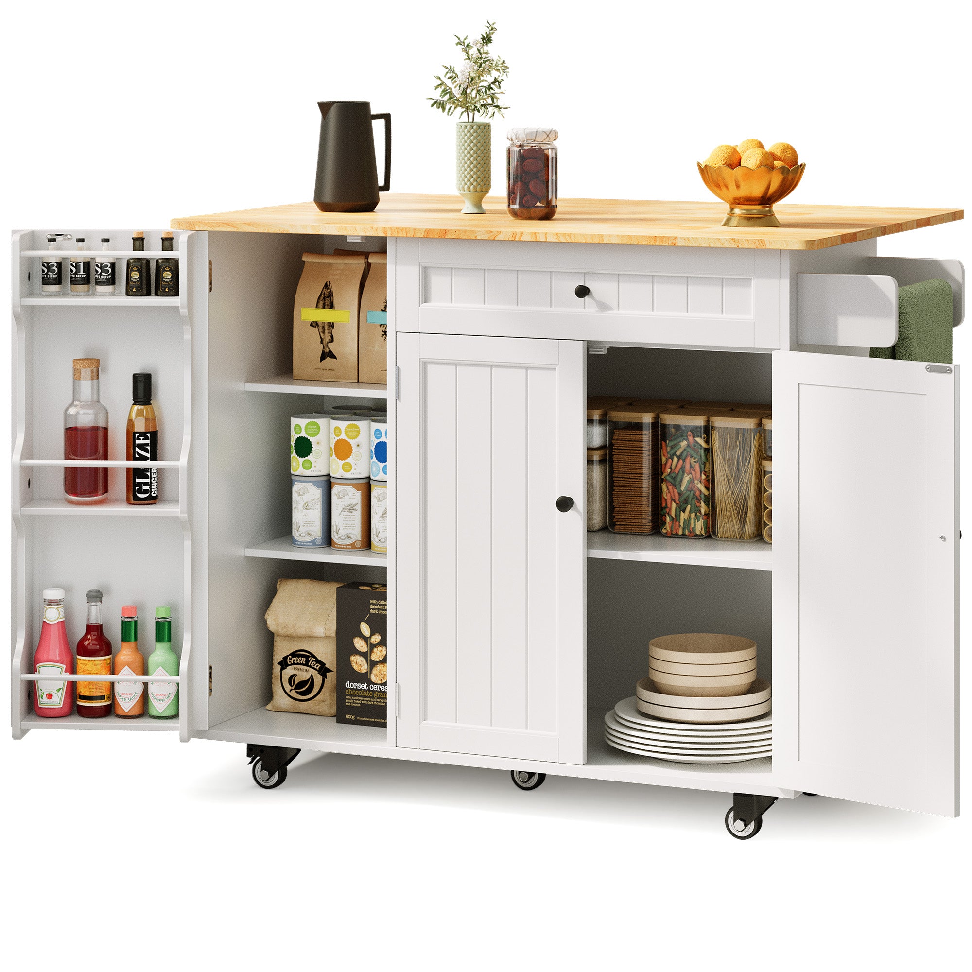 bealife-mobiler-esstisch-kc90-k-chenwagen-wei-rollen-klappbar image 1