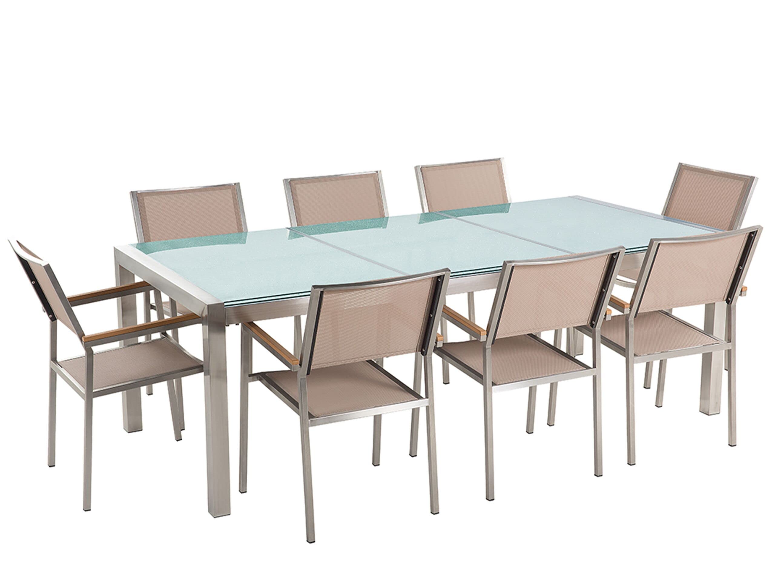 beliani-grosseto-gartenset-8-sitzer-beige-220-cm-glas image 1