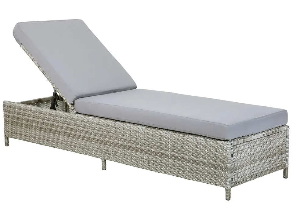beliani-turin-ii-gartenliege-rattan-grau-verstellbar-mit-auflage image 1