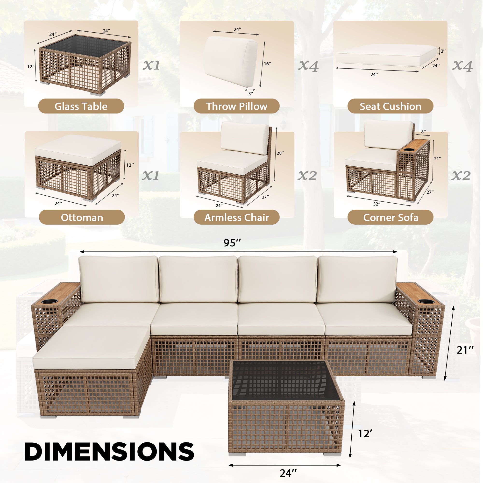 homall-patio-furniture-lounge-sofa-5-sitzer-beige-rattan image 4