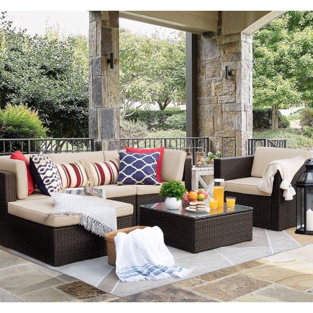 homall-patio-furniture-lounge-set-6-tlg-rattan-gartensofa-beige image 1