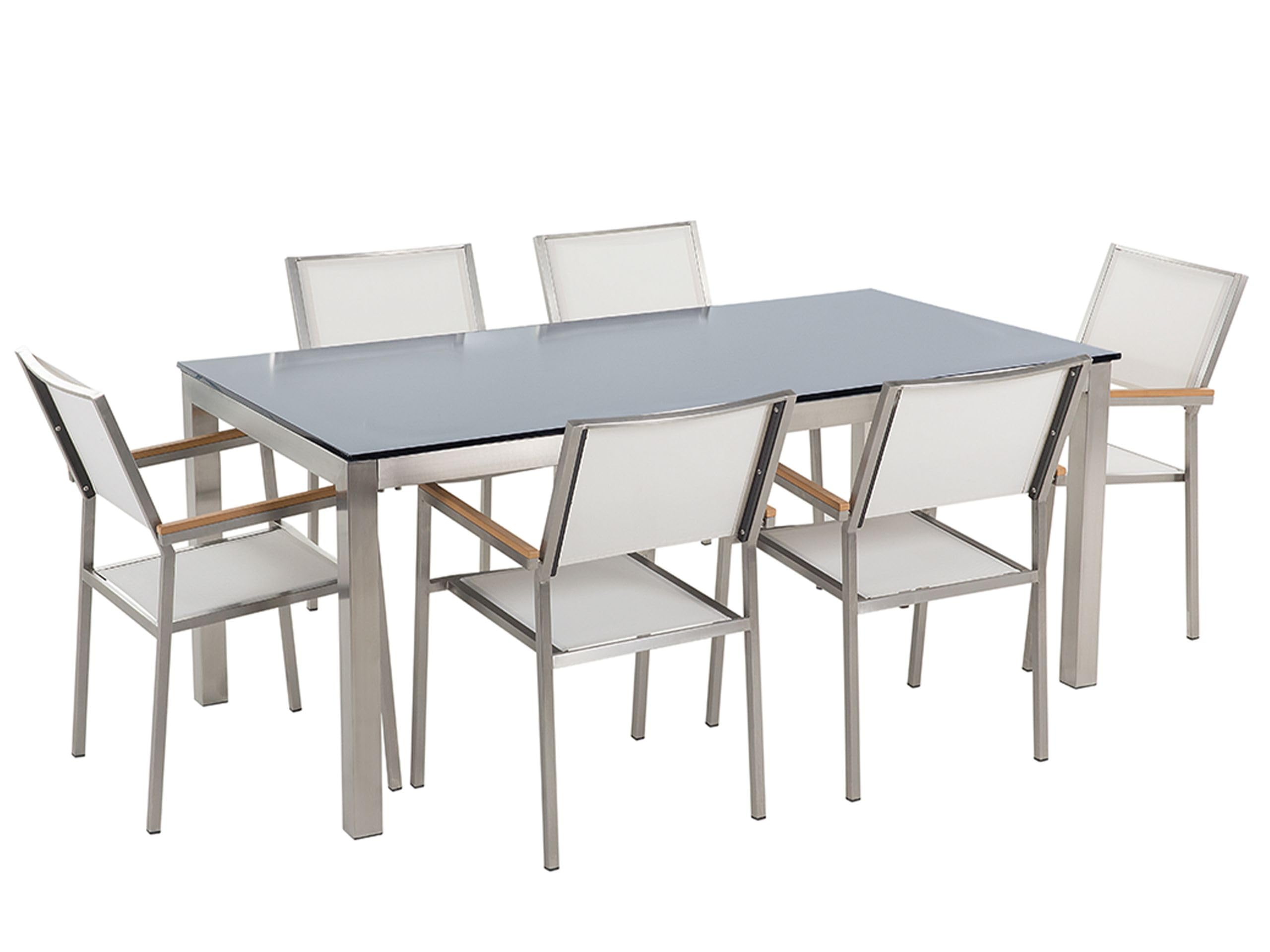 beliani-grosseto-gartenset-glastisch-180-cm-6-st-hle-wei image 1