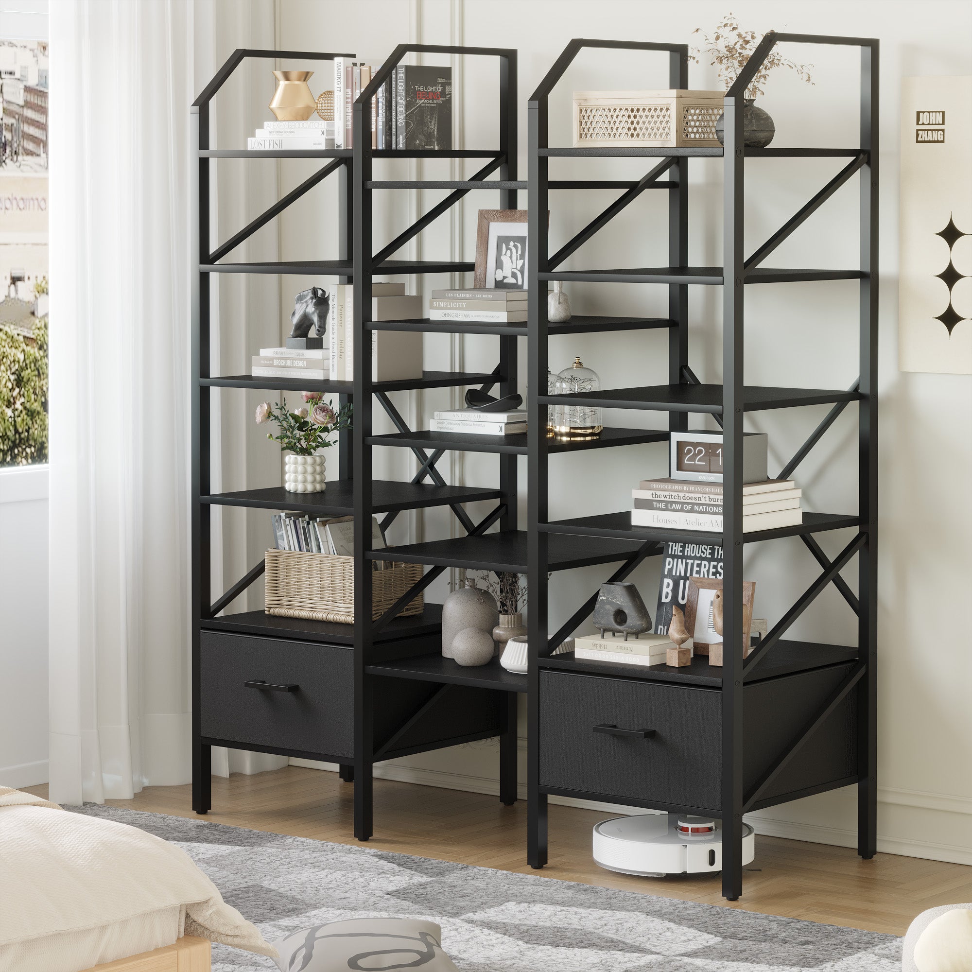 homall-bookcase-b-cherregal-5-f-cher-schwarz-metall image 3