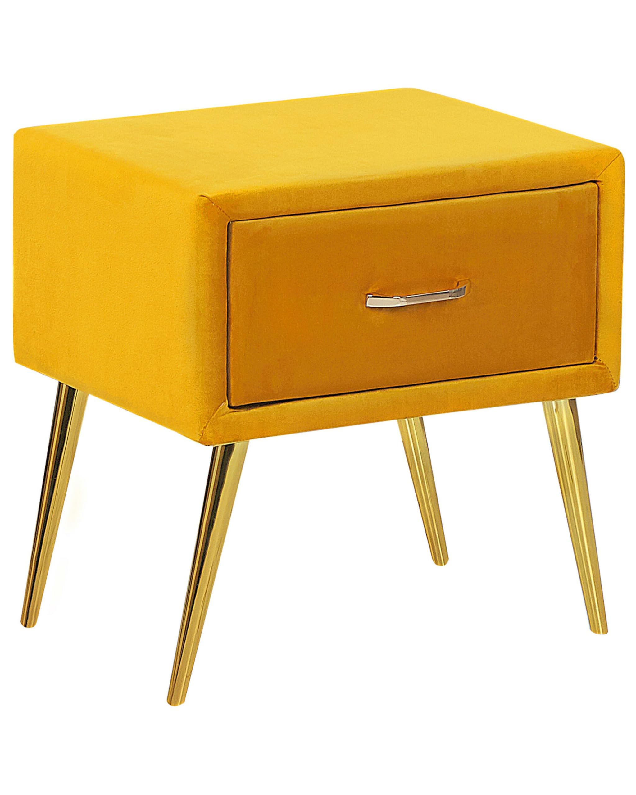 beliani-flayat-nachttisch-gelb-samt-mit-schublade-gold image 1