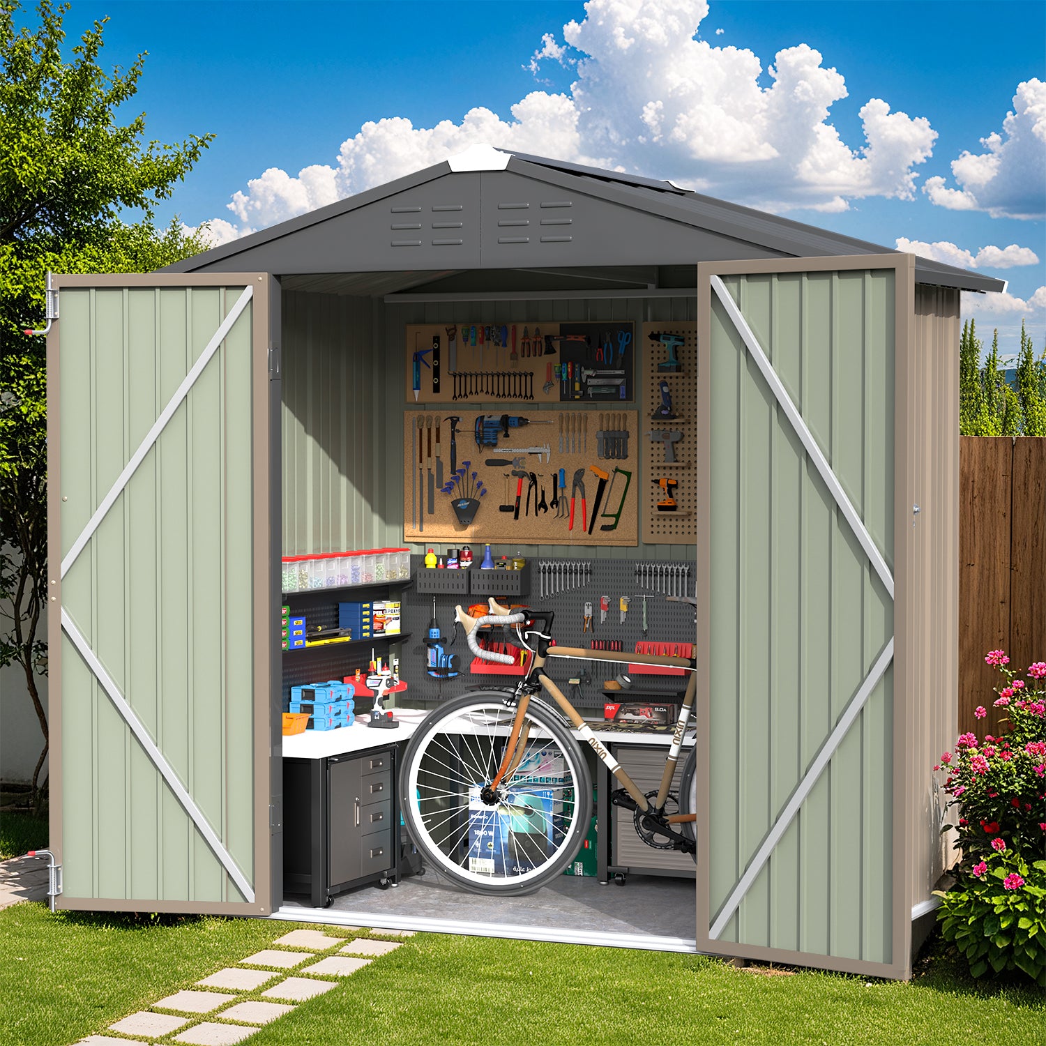 homall-metal-shed-ger-tehaus-metall-braun-6x4-abschlie-bar image 1