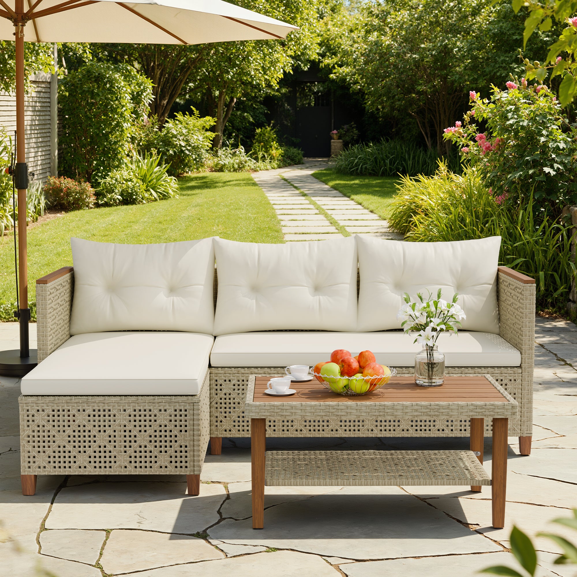 homall-patio-furniture-loungeset-3tlg-beige-rattan-l-form image 2
