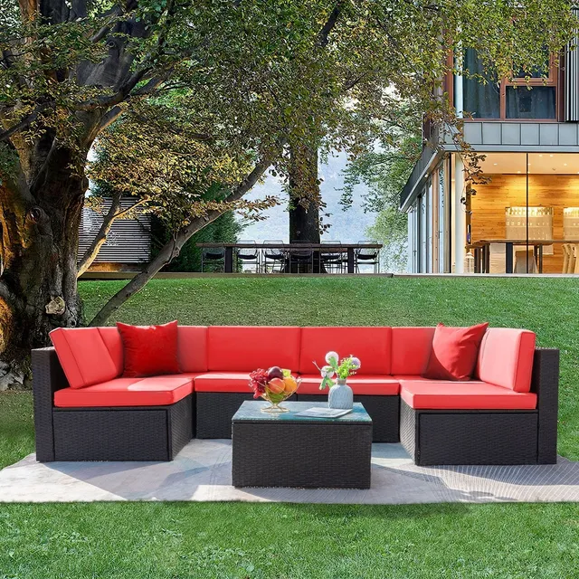 homall-patio-furniture-gartensofa-rot-7-teilig-rattan-lounge-set image 1