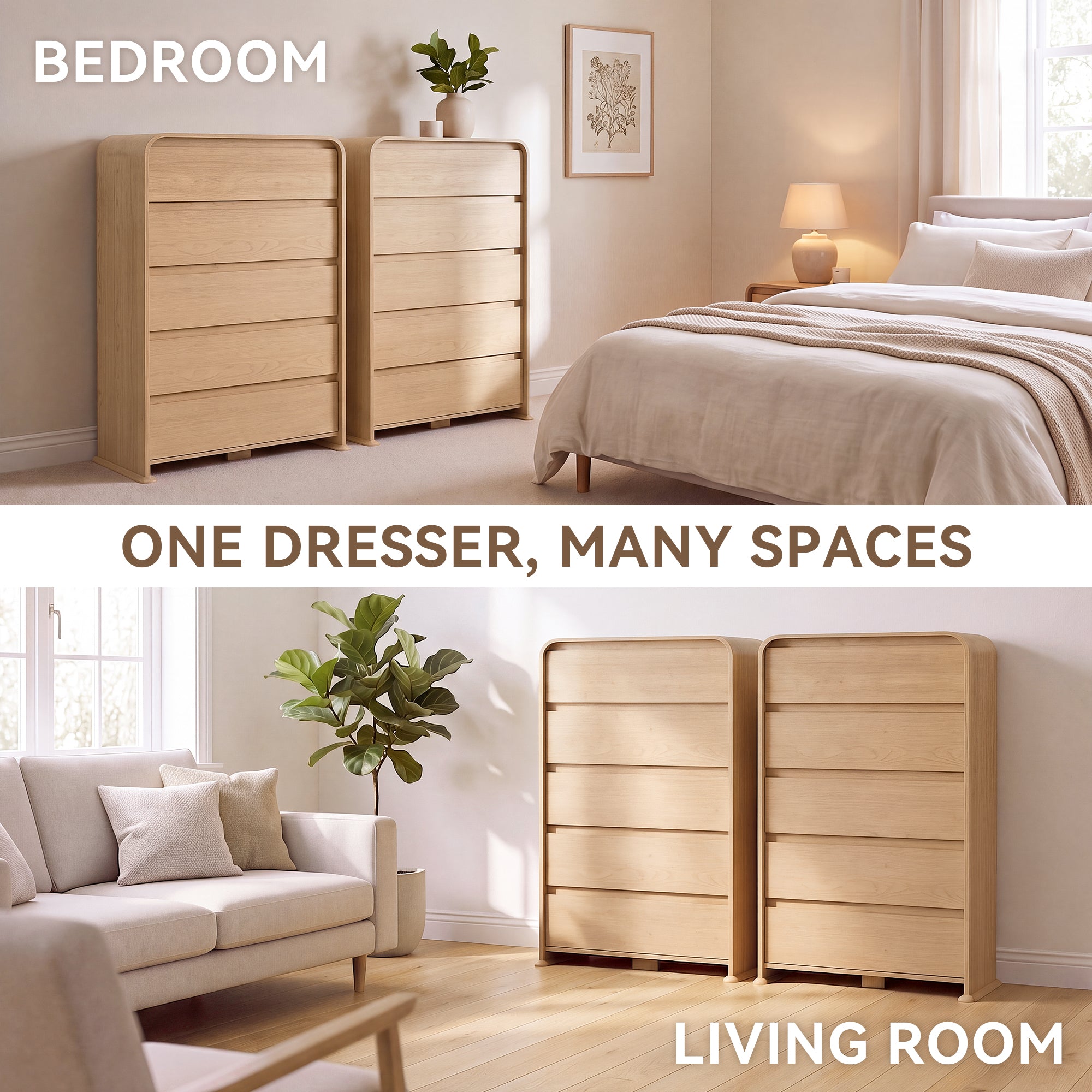 homall-bedroom-kommode-natur-5-schubladen-schmal-holz image 8