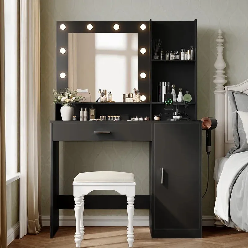 homall-bedroom-schminktisch-wei-mit-licht-spiegel-schrank image 1