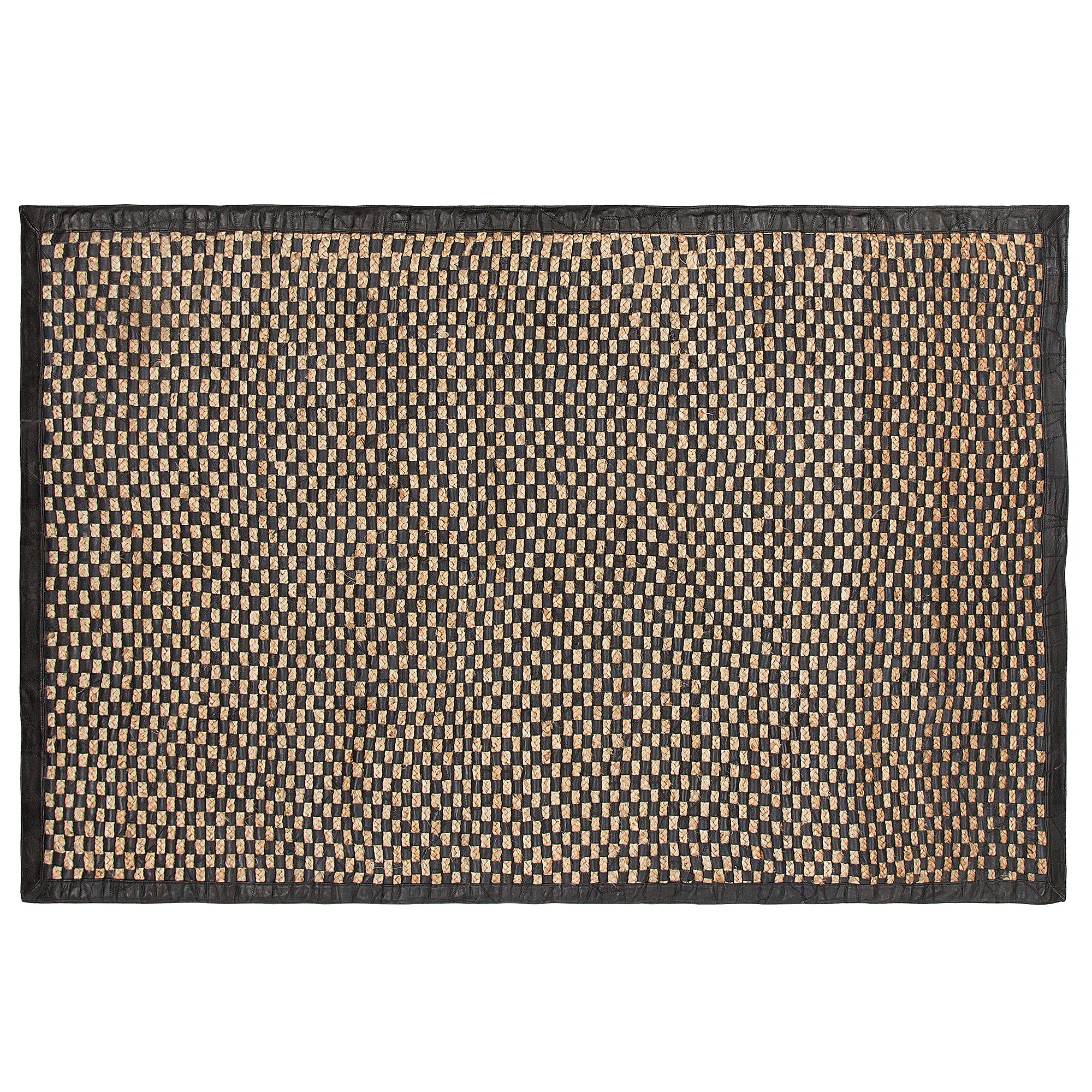 beliani-gerce-ii-teppich-140x200-beige-schwarz-leder-jute-kariert image 3