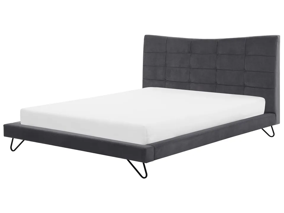 beliani-lannion-polsterbett-samt-180x200-cm-grau image 1