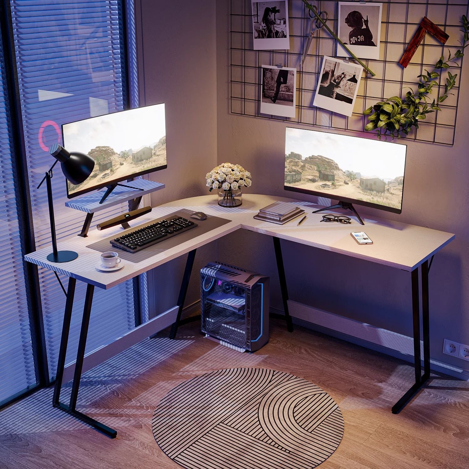 homall-gaming-desk-eckschreibtisch-wei-mit-monitorst-nder image 3