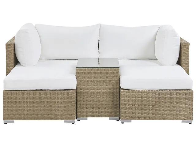 beliani-noto-lounge-set-rattan-hellbraun-lounge-cremewei-ottomanen image 1