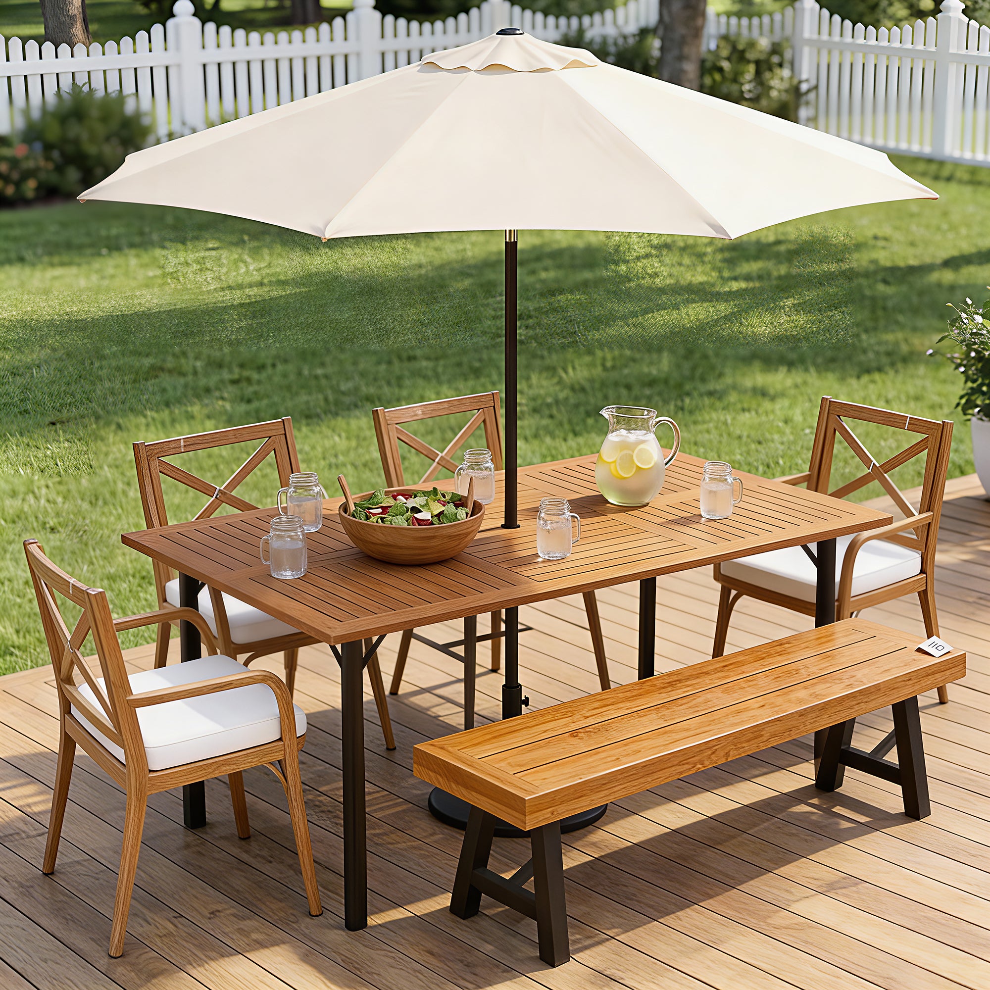 homall-gartentisch-akazie-metall-6-personen-mit-schirmloch image 7