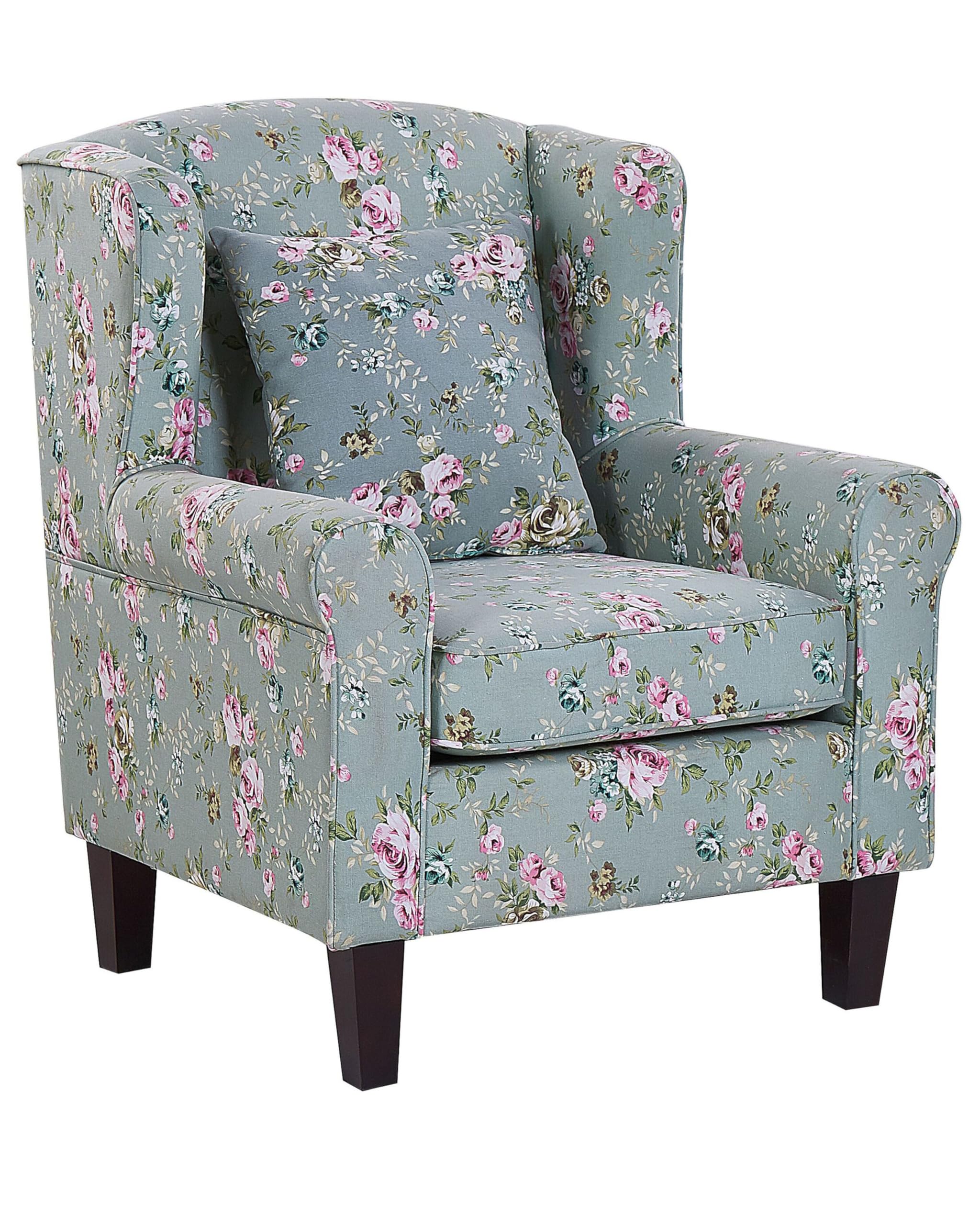 beliani-hamar-sessel-mit-fu-hocker-gr-n-blumenmuster-kissen image 1
