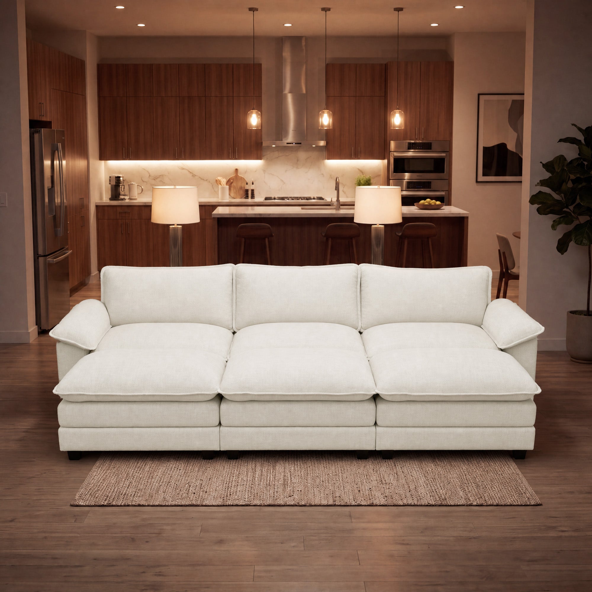 homall-sofa-119-zoll-modular-3-sitzer-couch-grau-chenille image 2