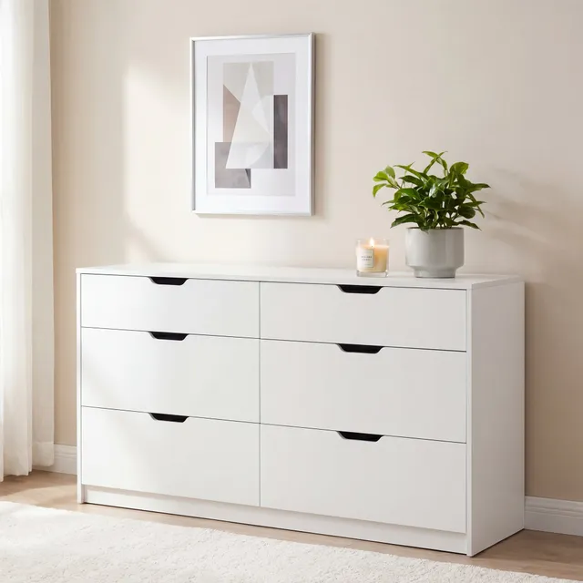 homall-bedroom-kommode-6-schubladen-wei-grifflos-holz image 1