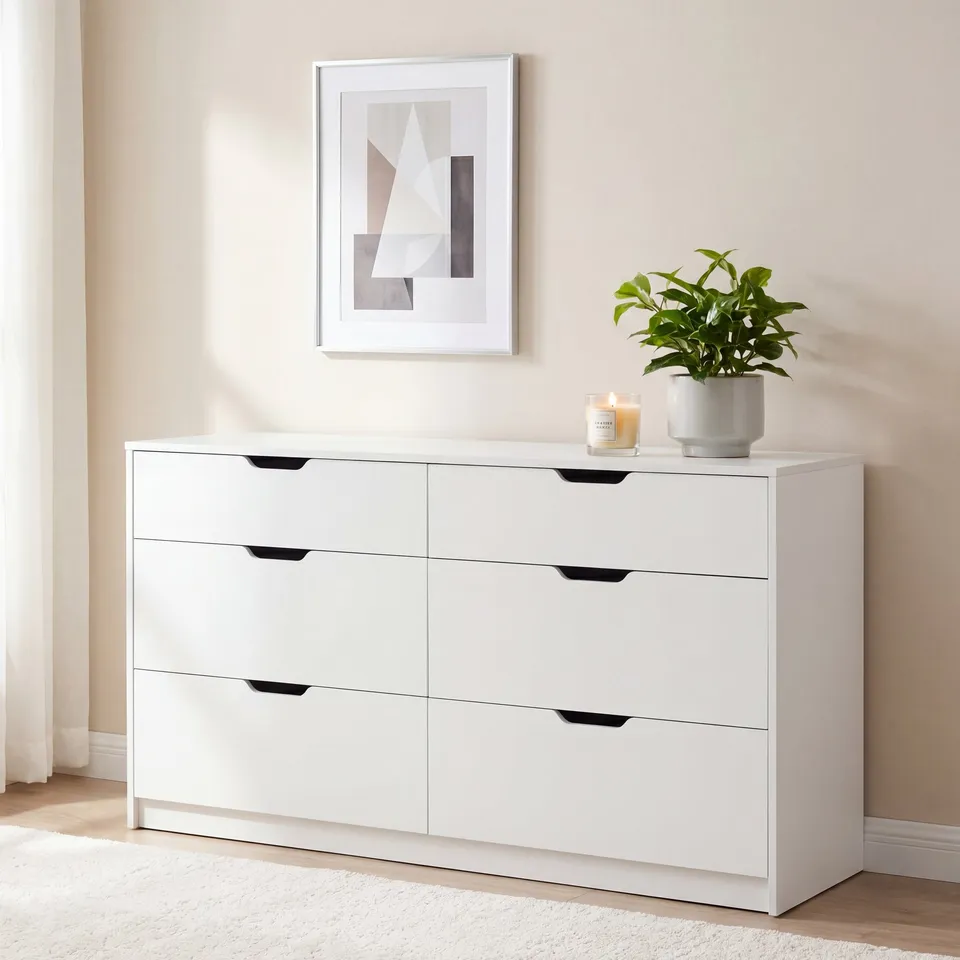 homall-bedroom-kommode-6-schubladen-wei-grifflos-holz image 1