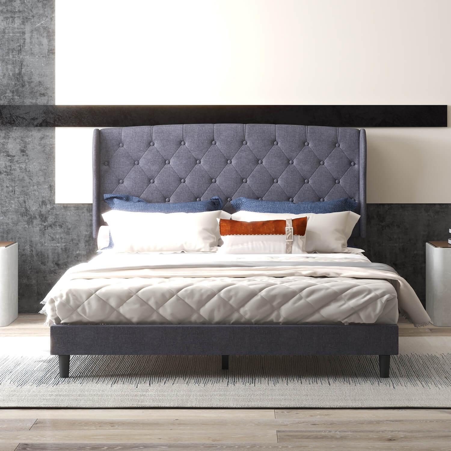 homall-bedroom-polsterbett-160x200-grau-samt-kopfteil image 3