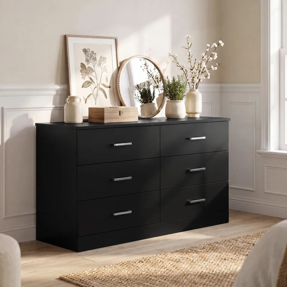homall-bedroom-kommode-wei-6-schubladen-holz-griffe image 1