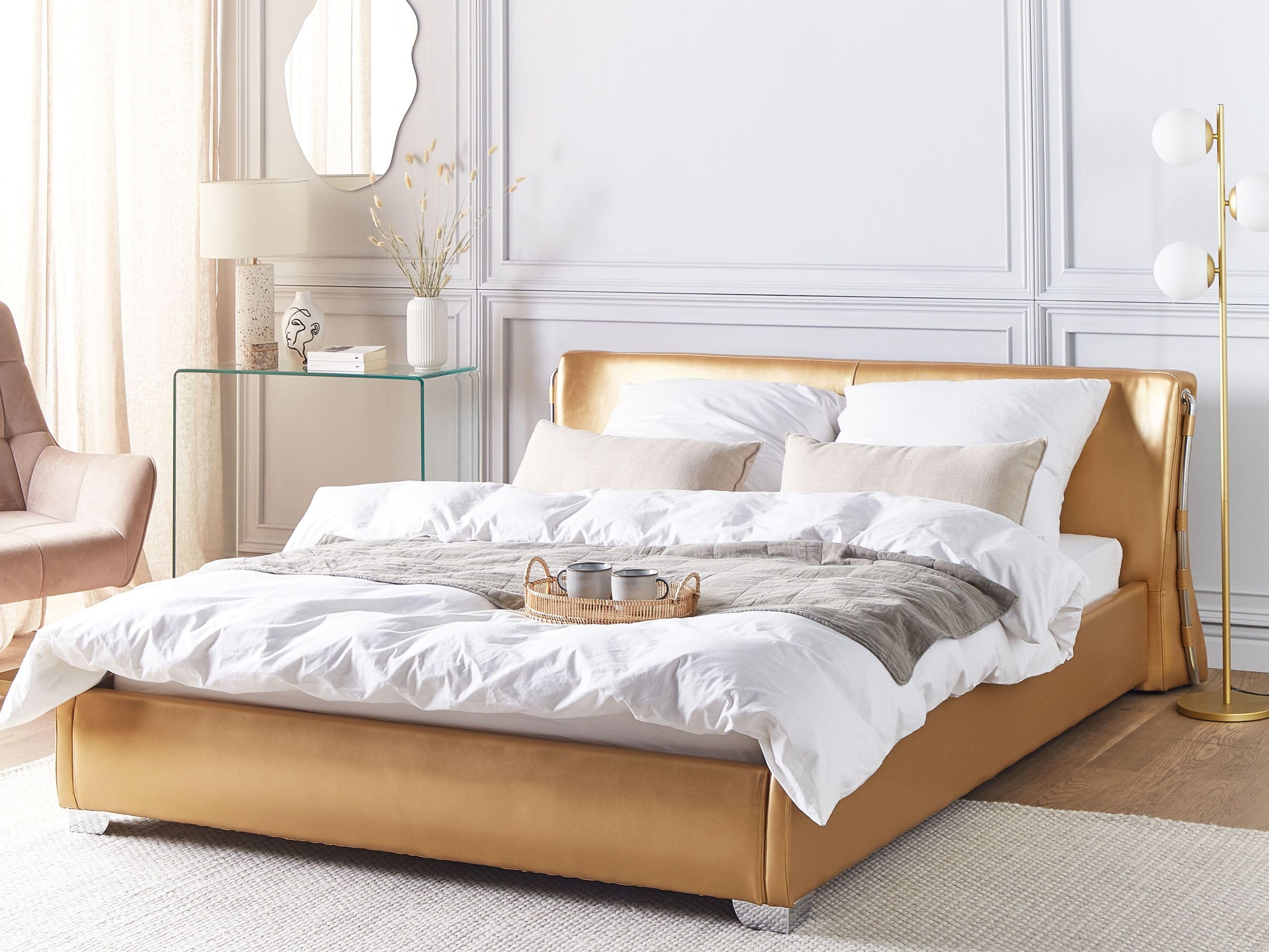 beliani-paris-lederbett-160x200-gold-echtleder-mit-led-beleuchtung image 2