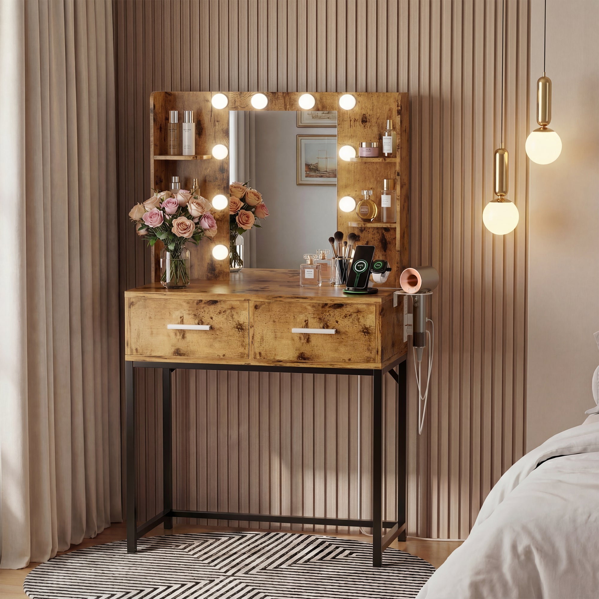 homall-bedroom-schminktisch-wei-mit-spiegel-led-steckdose-2 image 3