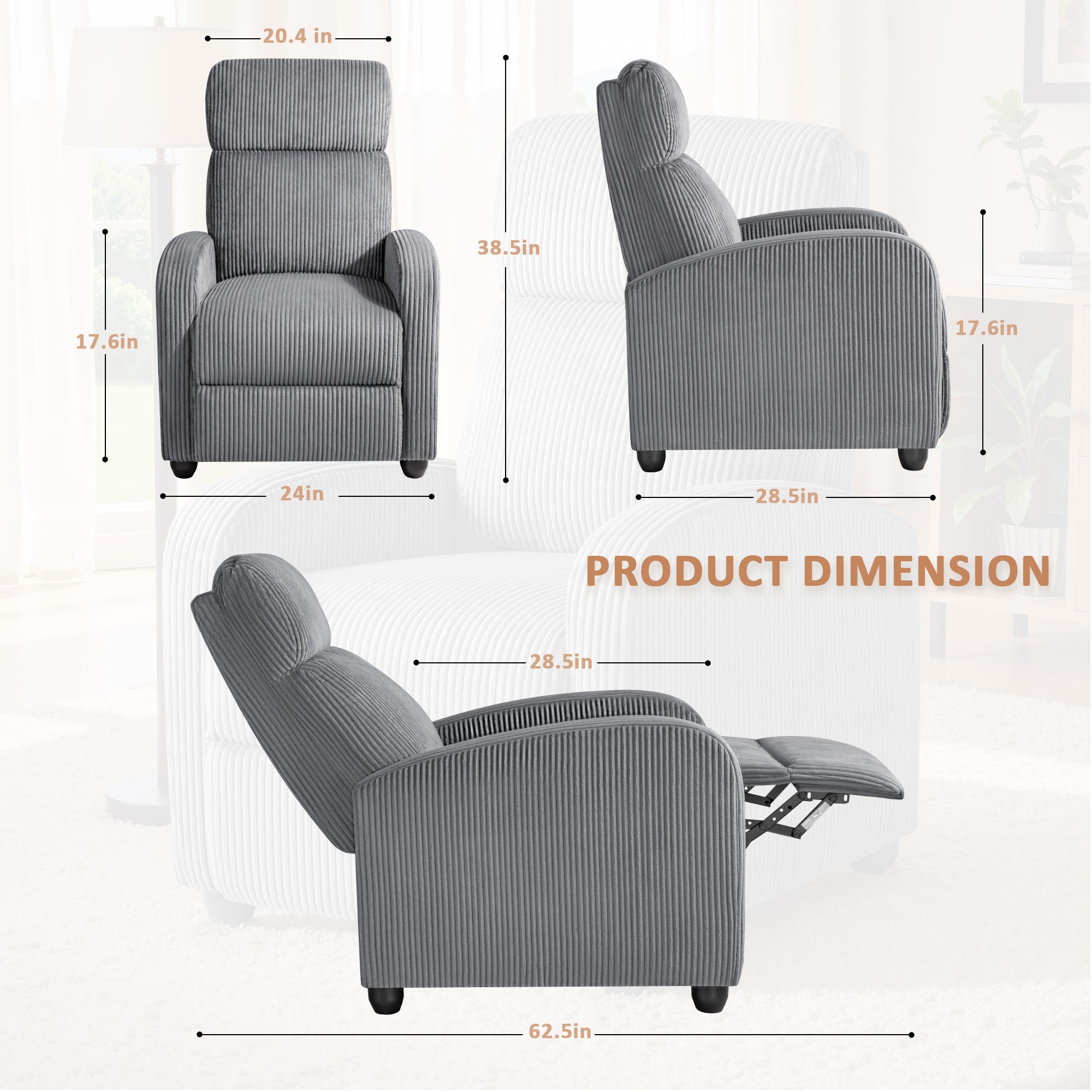 homall-recliner-chair-fernsehsessel-cord-grau-verstellbar-relax image 5