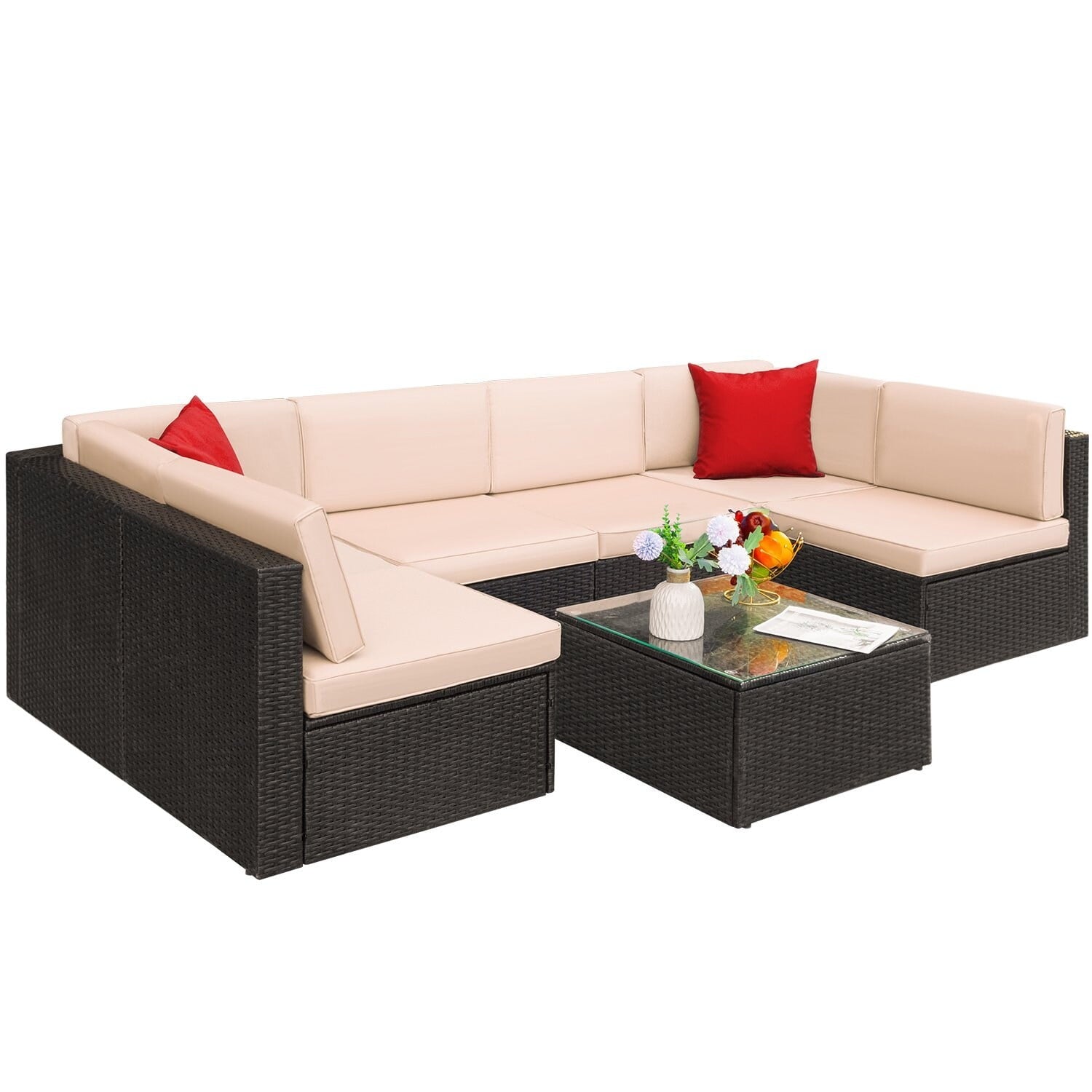 homall-patio-furniture-lounge-set-7-teilig-beige-rattan image 1