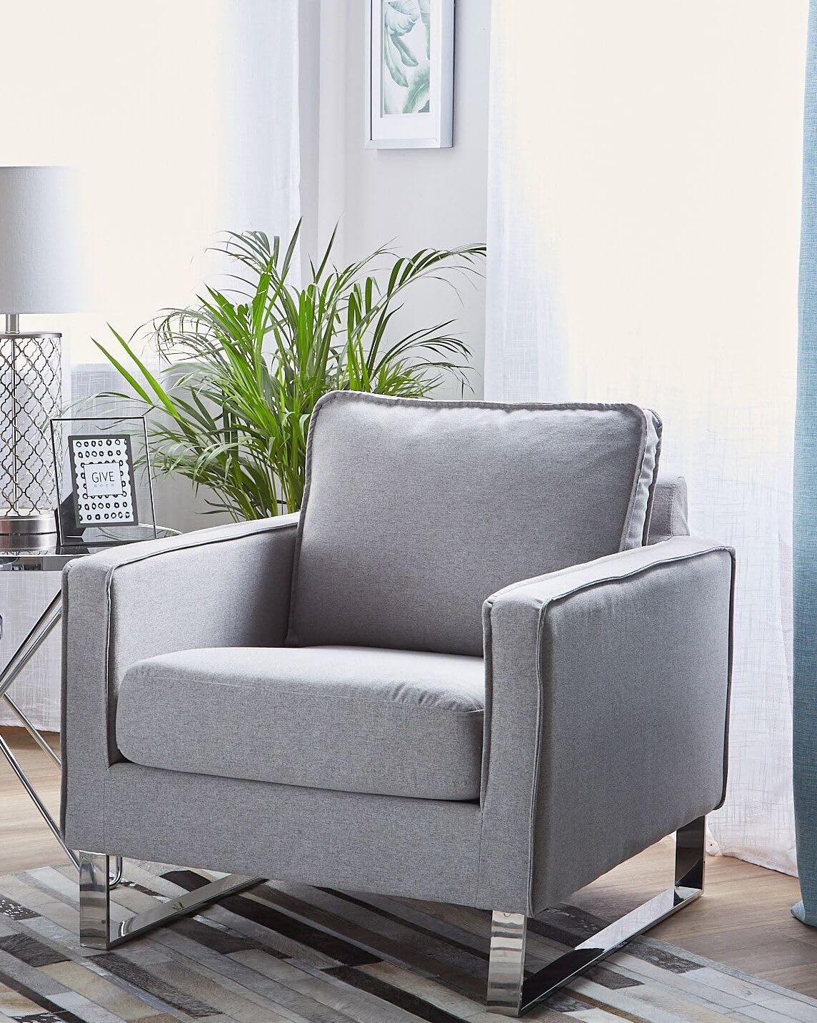 beliani-vind-retro-sessel-grau-stoff-mit-edelstahlkufen image 2