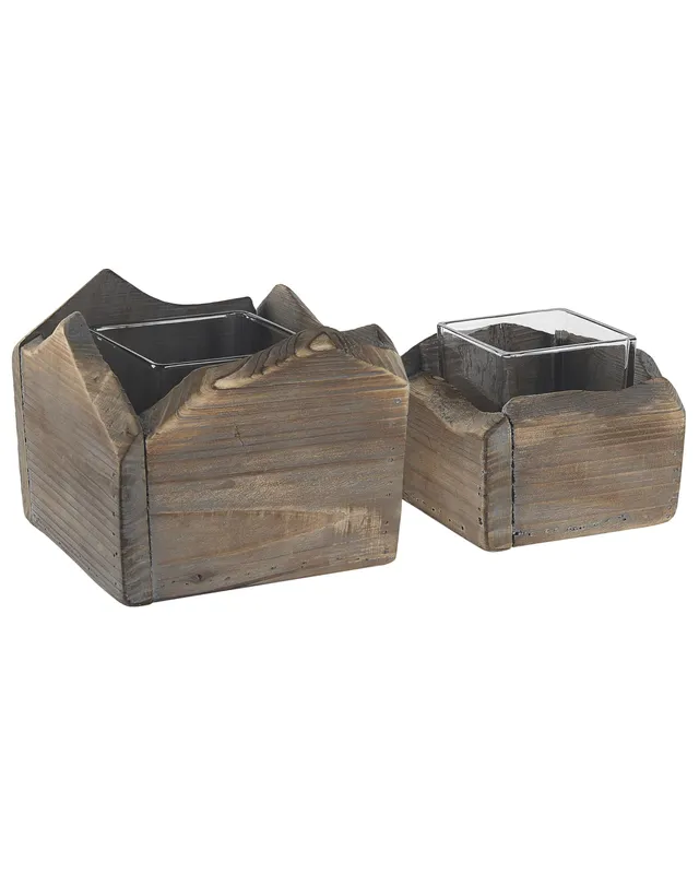 beliani-plateros-kerzenhalter-2er-holz-dunkelbraun-rustikal image 1