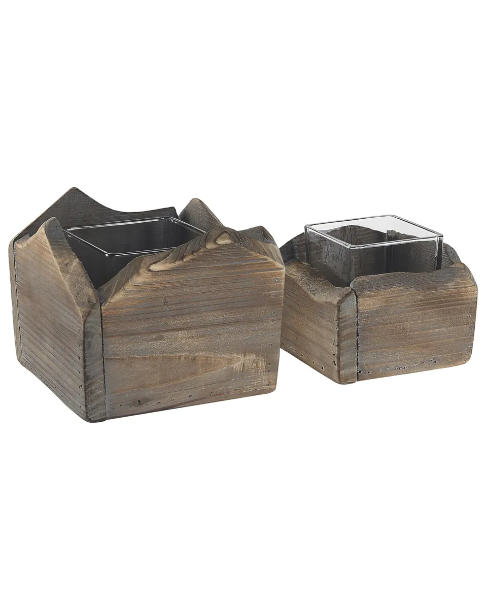 beliani-plateros-kerzenhalter-2er-holz-dunkelbraun-rustikal image 1