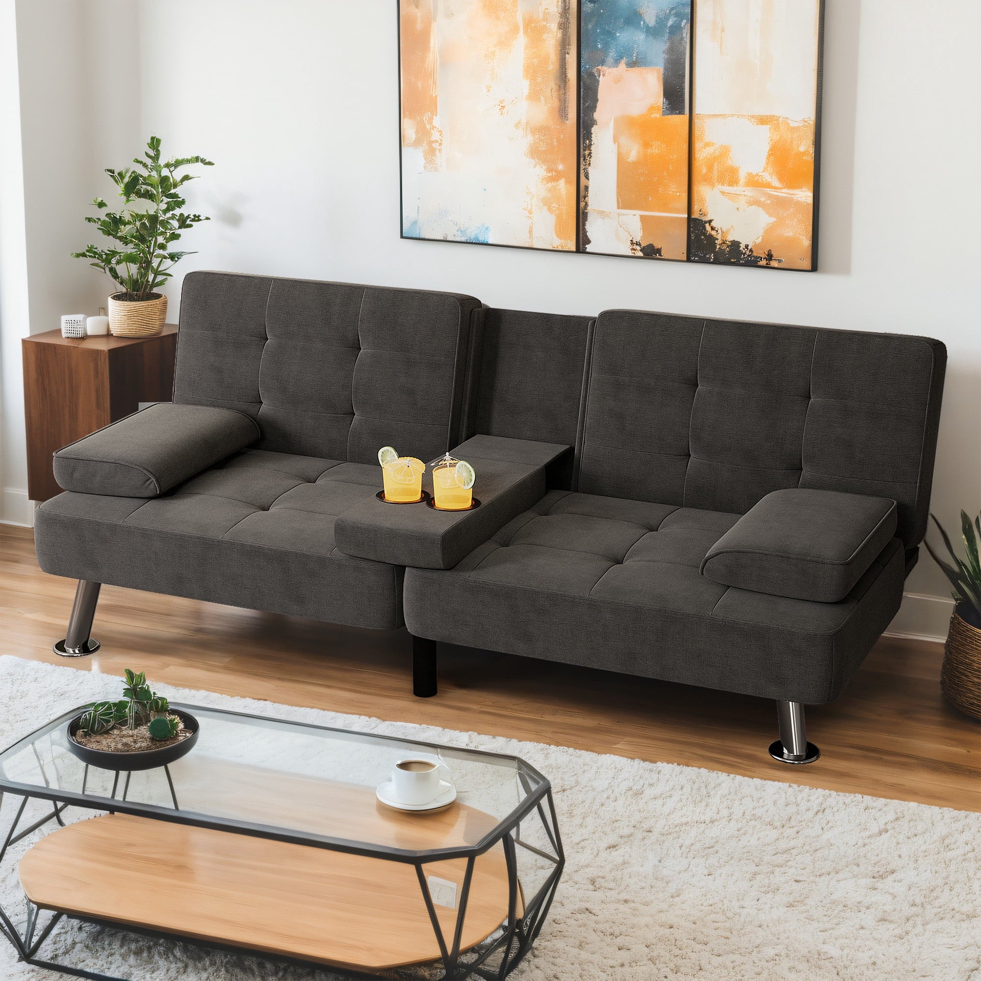homall-sofa-futon-schlafsofa-stoff-schwarz-mit-getr-nkehalter image 1
