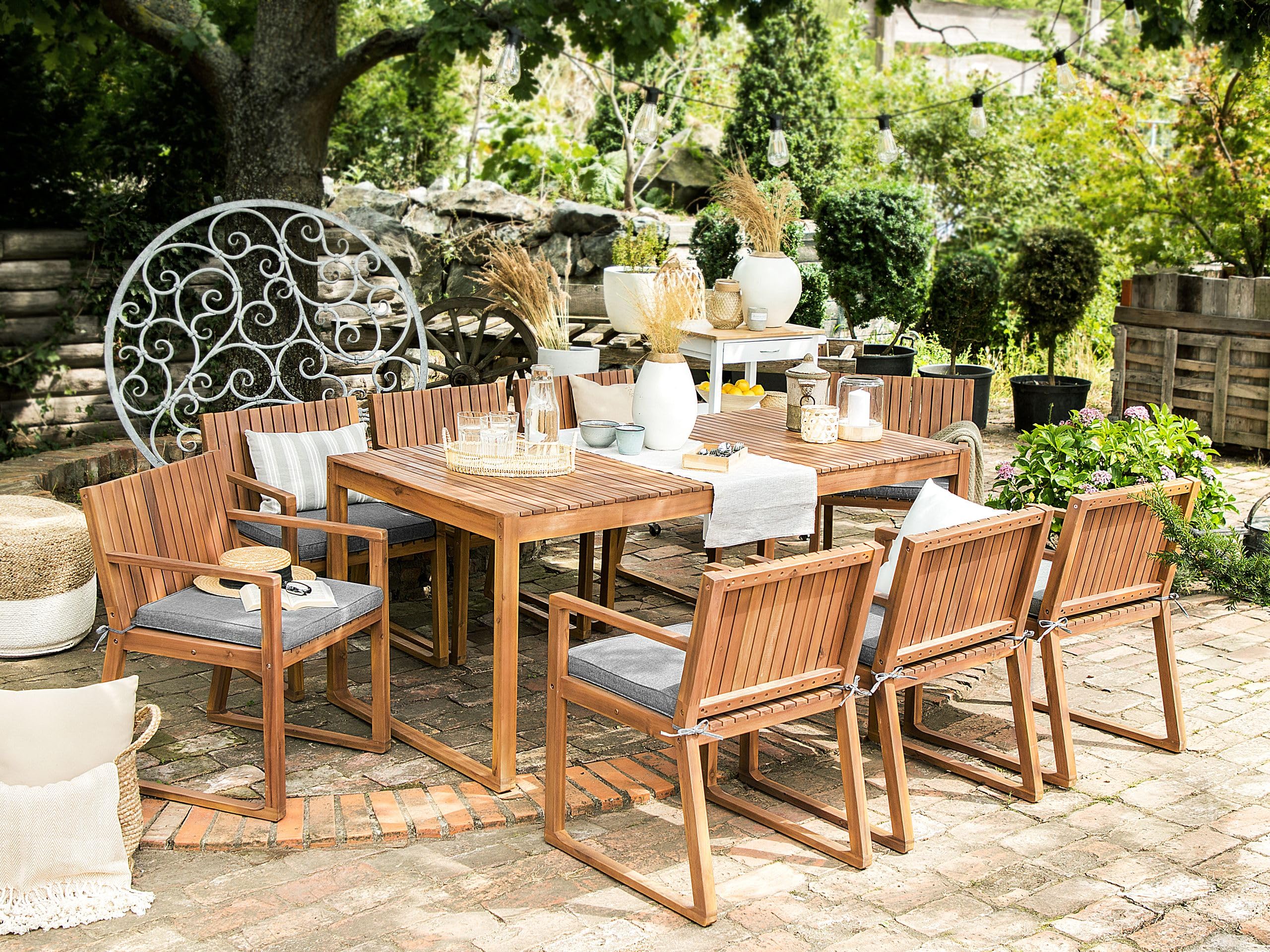 beliani-sassari-gartenset-8-sitzer-akazie-180cm-grau image 2