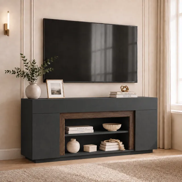 homall-tv-stand-tv-schrank-70-zoll-schwarz-walnuss image 1