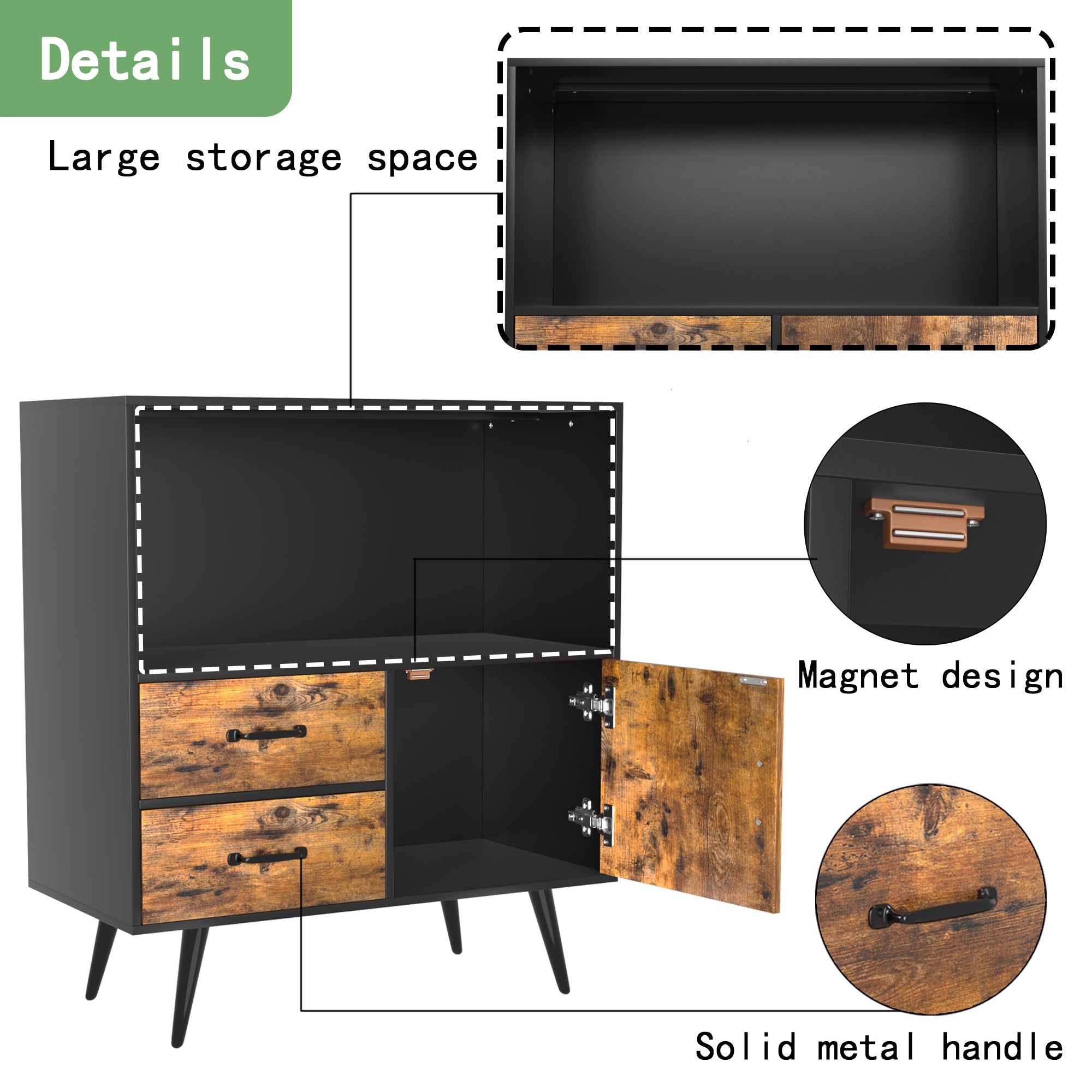 homall-shelf-sideboard-holz-mit-schubladen-und-t-r-mid-century image 6