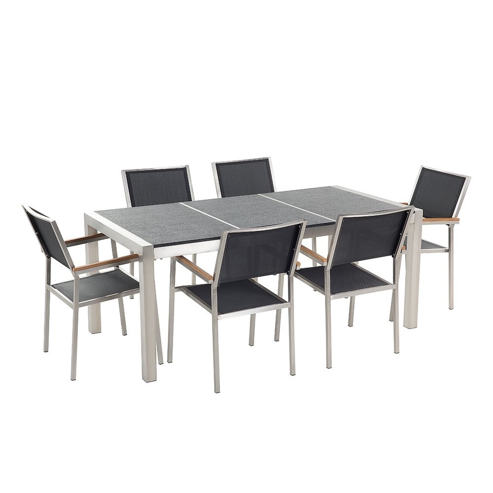 beliani-gartenm-bel-set-180-cm-granit-6-st-hle-schwarz image 1