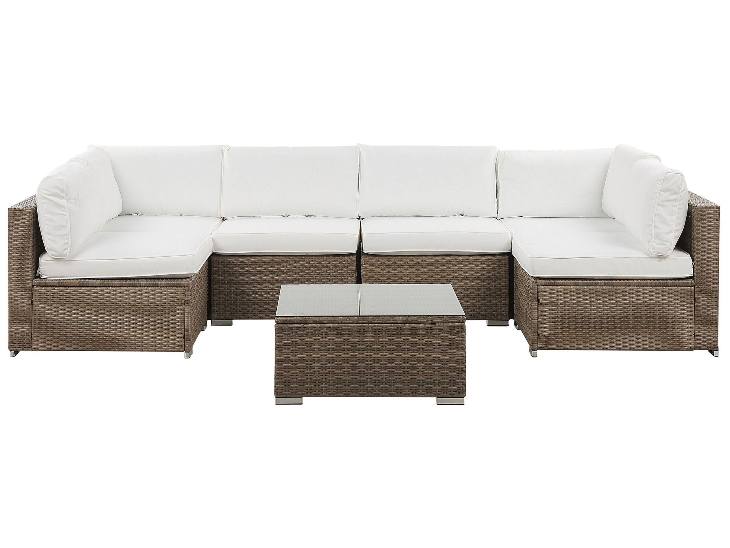 beliani-belvedere-lounge-set-rattan-6-sitzer-u-form-braun-wei image 1