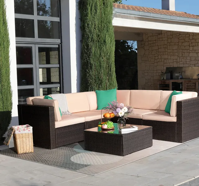 homall-patio-furniture-lounge-set-6-tlg-rattan-gartensofa-blau image 1