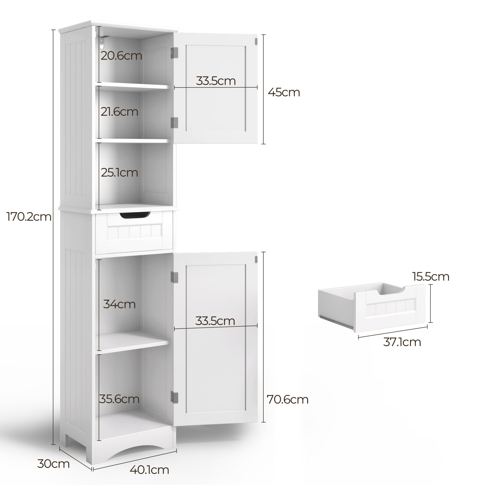 bealife-ap13-badezimmerschrank-schmal-wei-170-cm-mit-schublade image 3