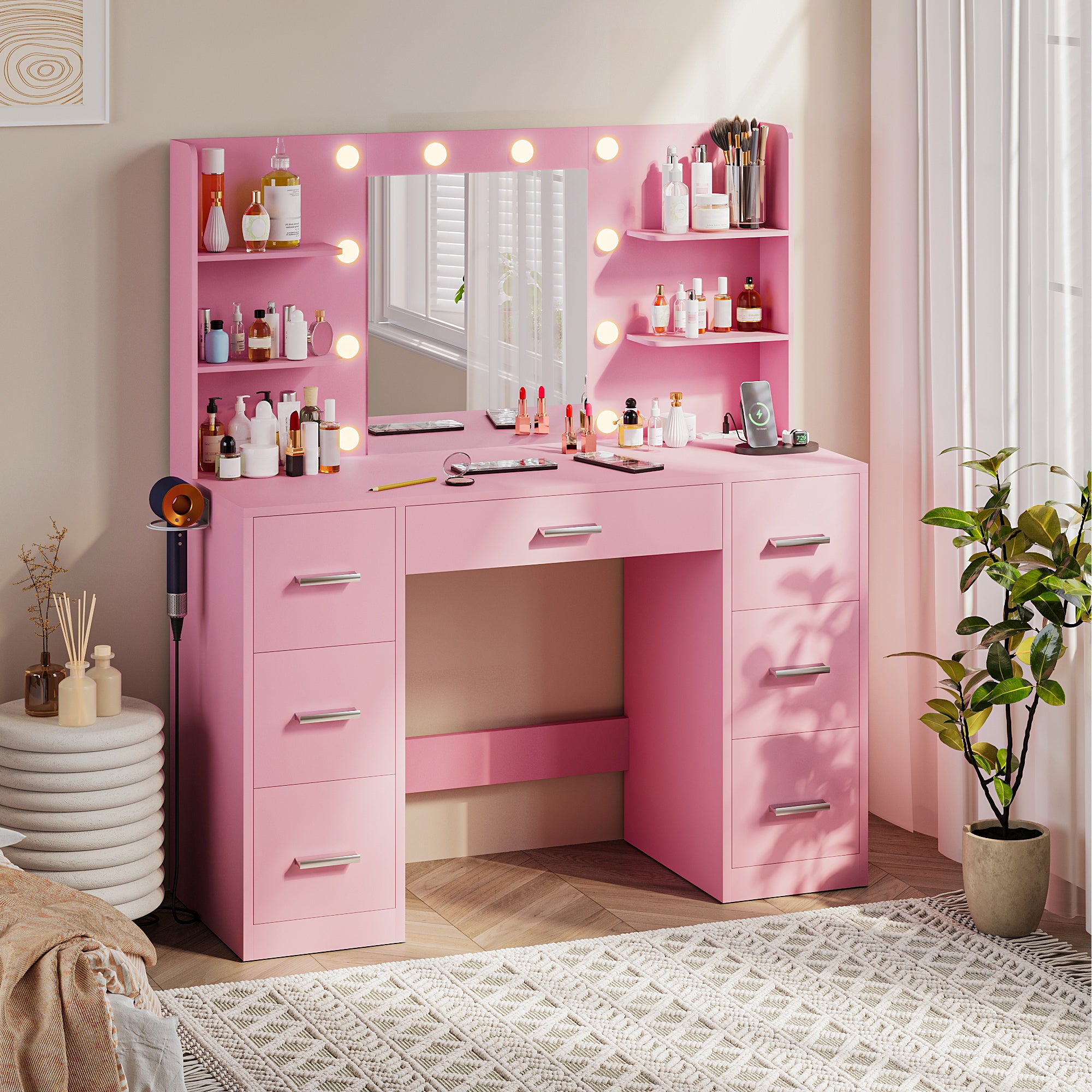 homall-bedroom-schminktisch-wei-led-spiegel-7-schubladen image 4