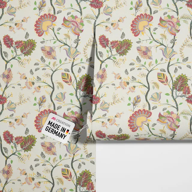 new-walls-florale-vliestapete-bl-ten-rot-gr-n-beige-10m image 1