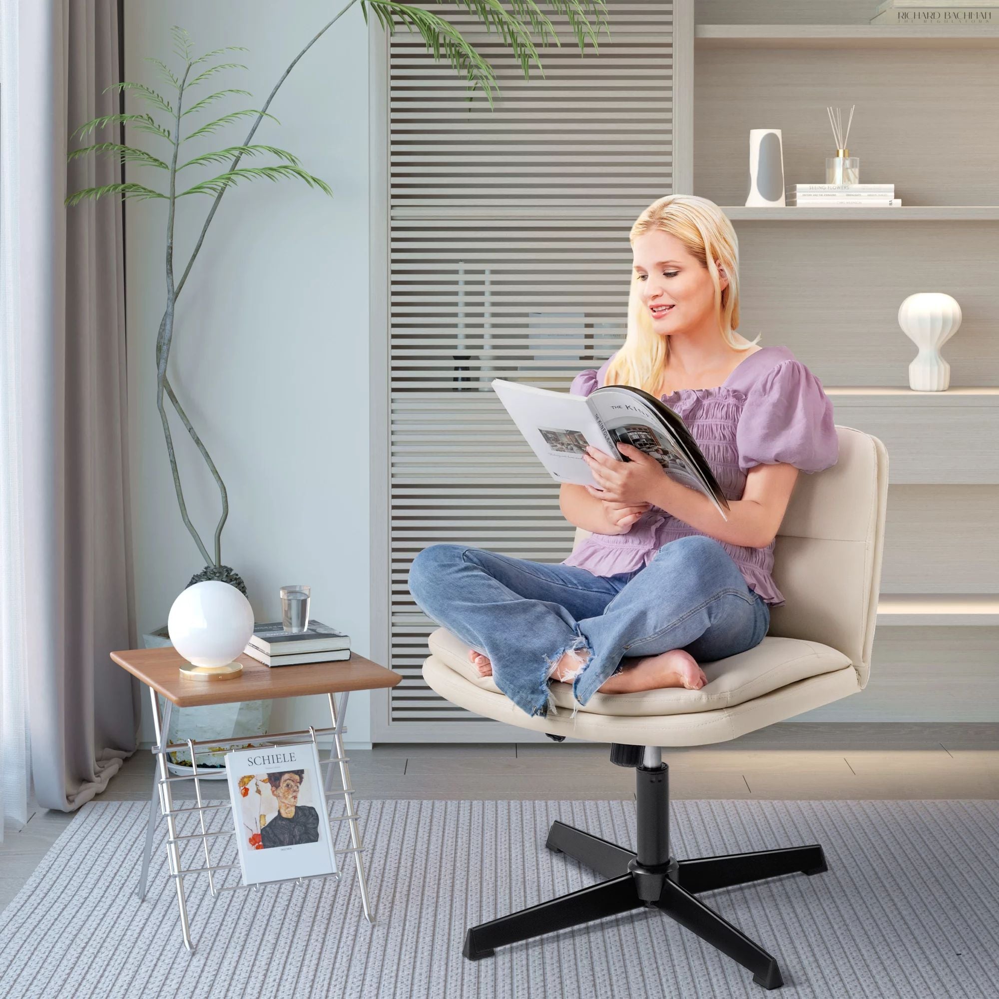 homall-office-leather-chair-b-rostuhl-beige-ohne-rollen image 4