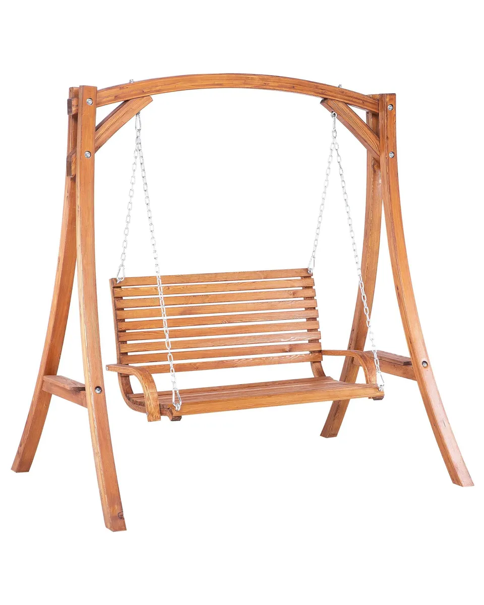 beliani-novara-gartenschaukel-holz-dunkelbraun-2-sitzer image 1