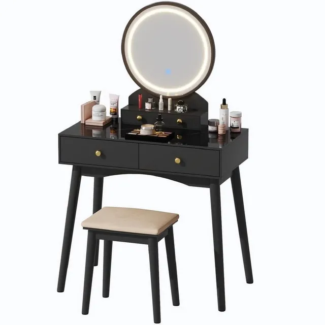 homall-bedroom-schminktisch-led-spiegel-wei-4-schubladen image 1