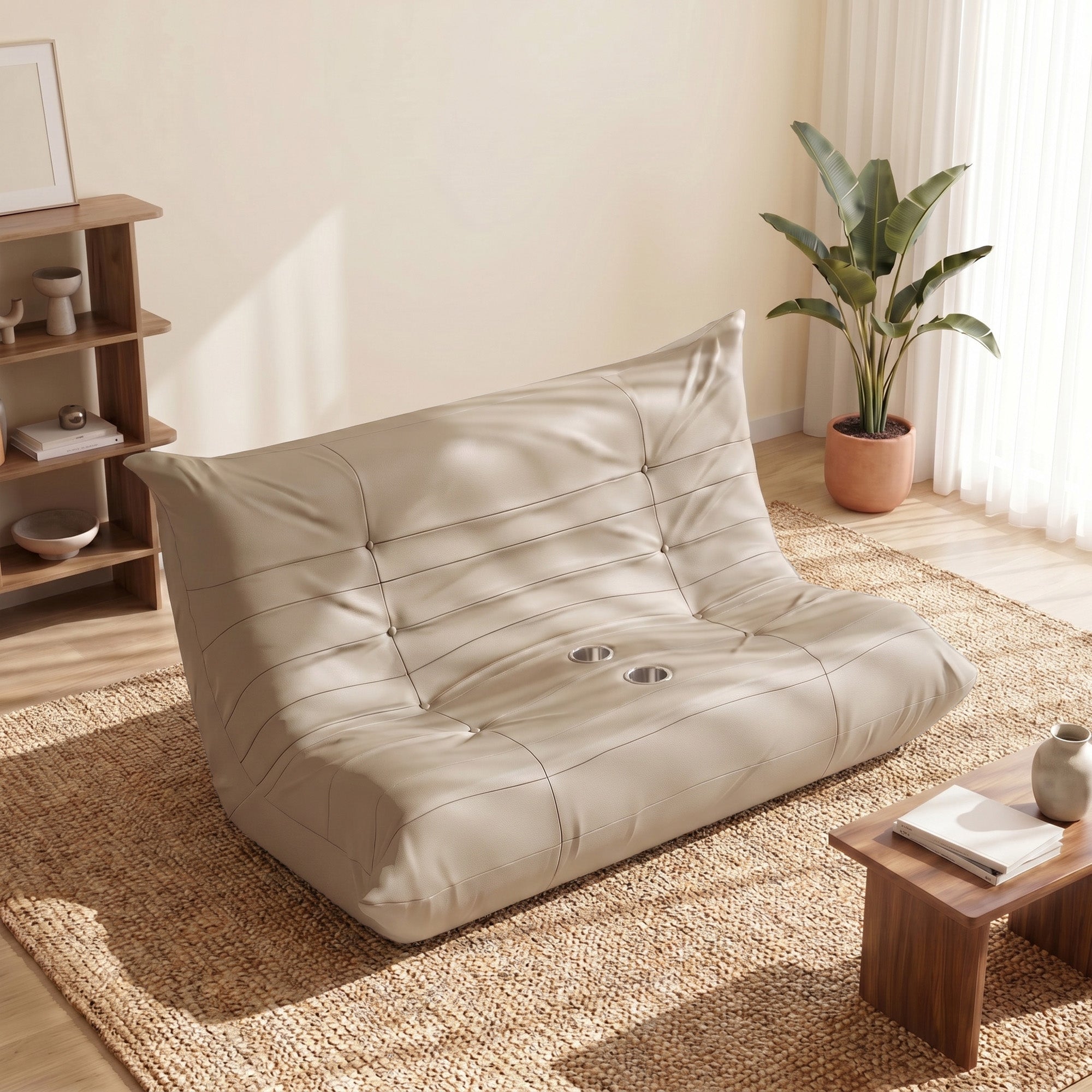 homall-bodensofa-schwarz-2-sitzer-kunstleder-getr-nkehalter image 4