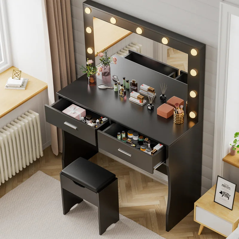 homall-bedroom-schminktisch-wei-mit-spiegel-licht-und-hocker image 3