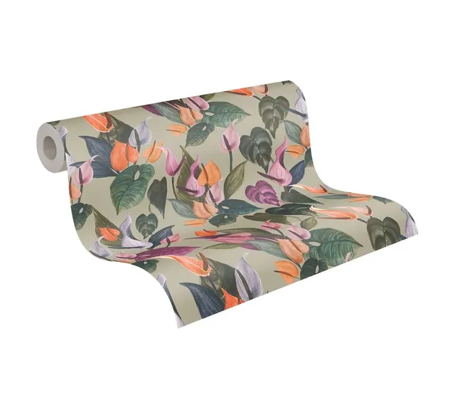 a-s-cr-ation-livingwalls-782102-vliestapete-floral-grau-gr-n image 1