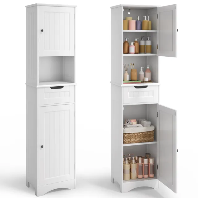 bealife-ap13-badezimmerschrank-schmal-wei-170-cm-mit-schublade image 1